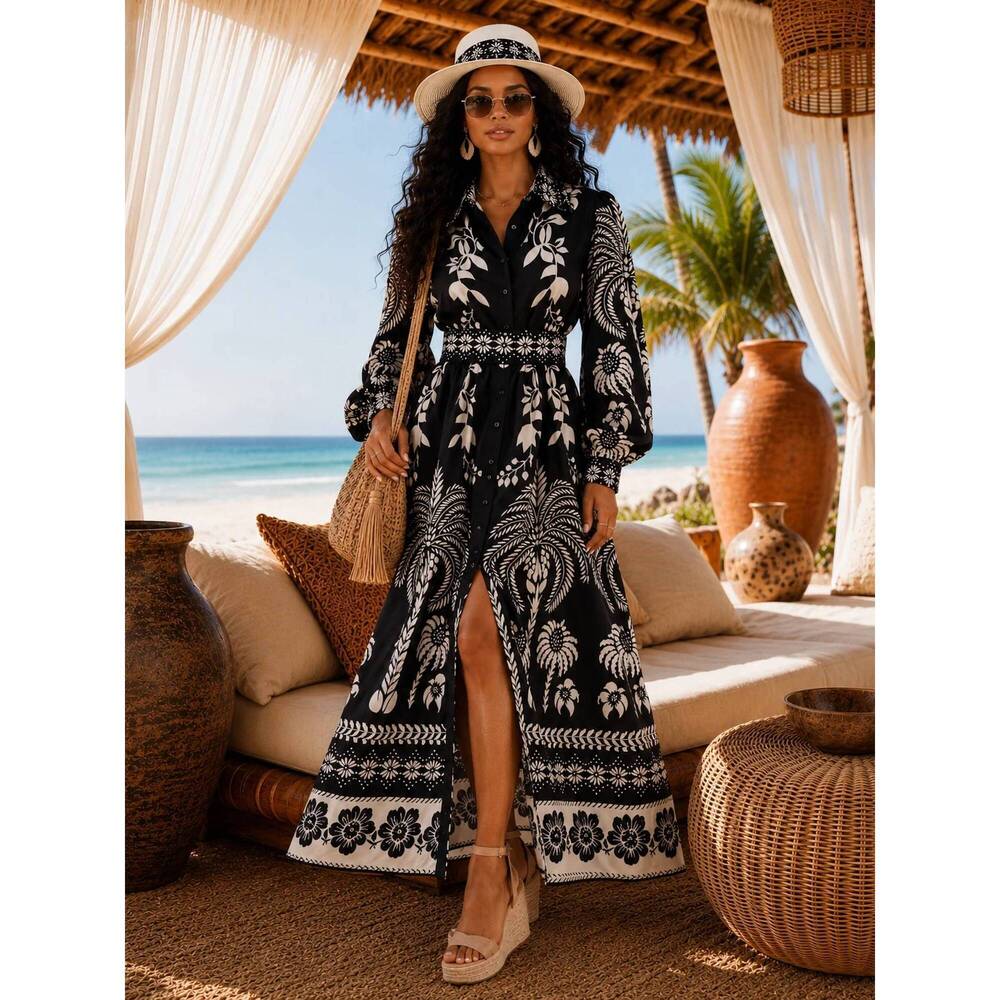 NEW LITTLE SECRET OF MINE long sleeve floral maxi dress in tropic tango